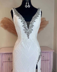 Ava Presley - Bejeweled Plunging Evening Gown