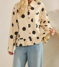 Sewn and Seen Kip Polka Dot Ruffle Hem Top in cream - women's blouse - alternate view