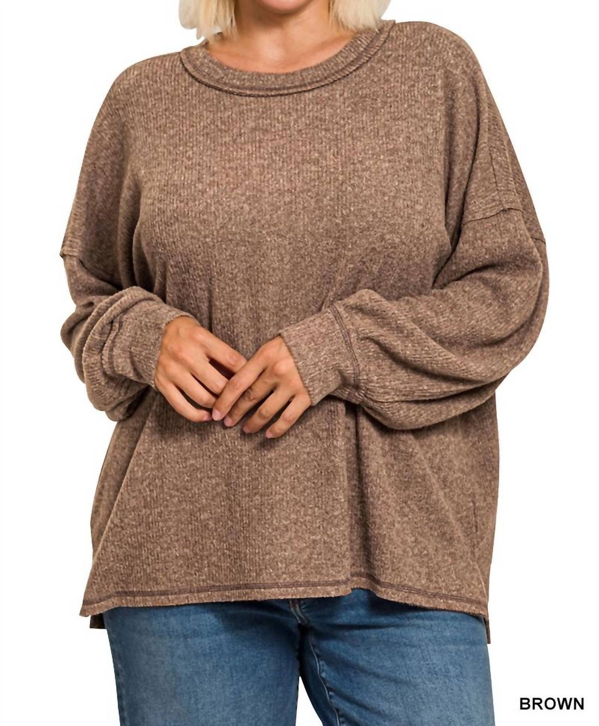 Zenana - Brushed Hacci Drop Shoulder Sweater