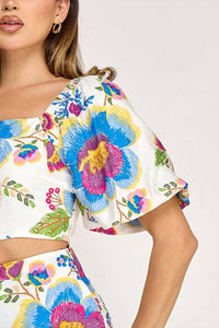 Little Secret Of Mine - Floral Crop Top And Midi Skirt Set