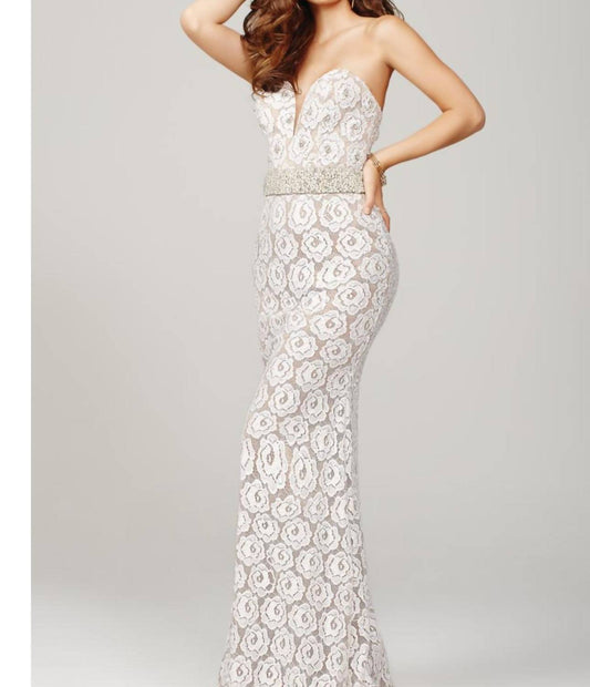 strapless lace gown