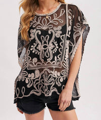 Bluivy - Embroidered Mesh Crochet Top