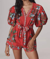 Farm Rio - Sweet Bloom Bouquet Puff-sleeve Romper