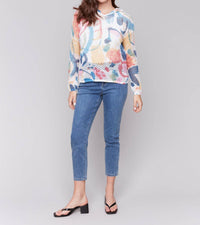 Charlie B - Printed Fishnet Crochet Hoodie Sweater