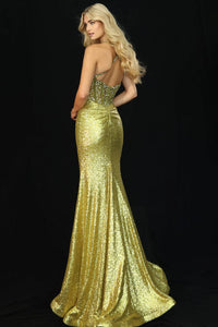 Jovani - Sequin Halter Prom Dress With High Slit