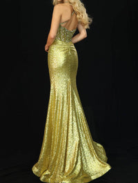 Jovani - Sequin Halter Prom Dress With High Slit