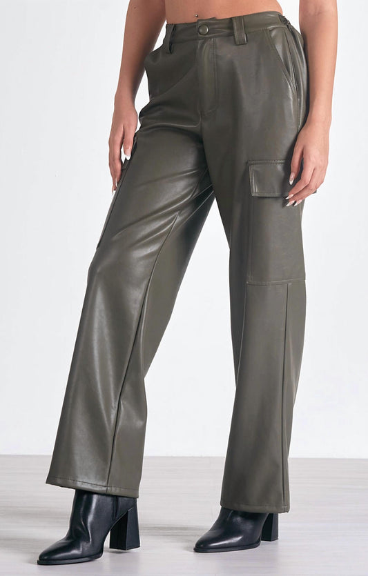 Elan - Faux Leather Cargo Pant