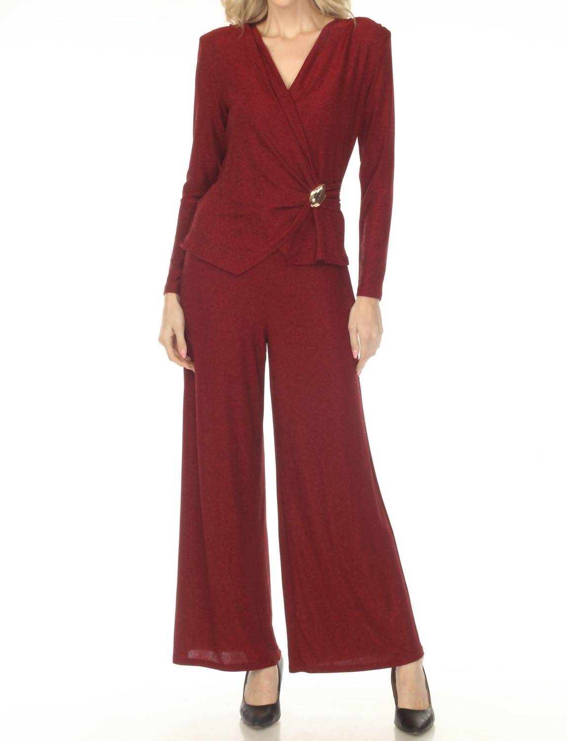 Joseph Ribkoff - Shimmery Faux Wrap Wide Leg Jumpsuit