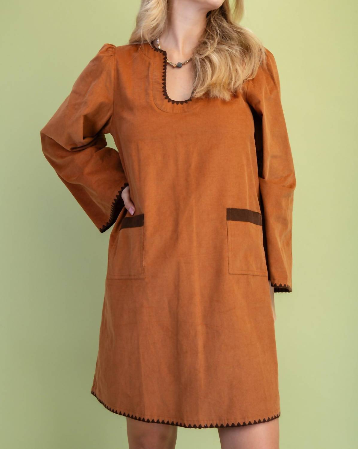 GiGiO Corduroy U-neck Dress in camel - women's dress