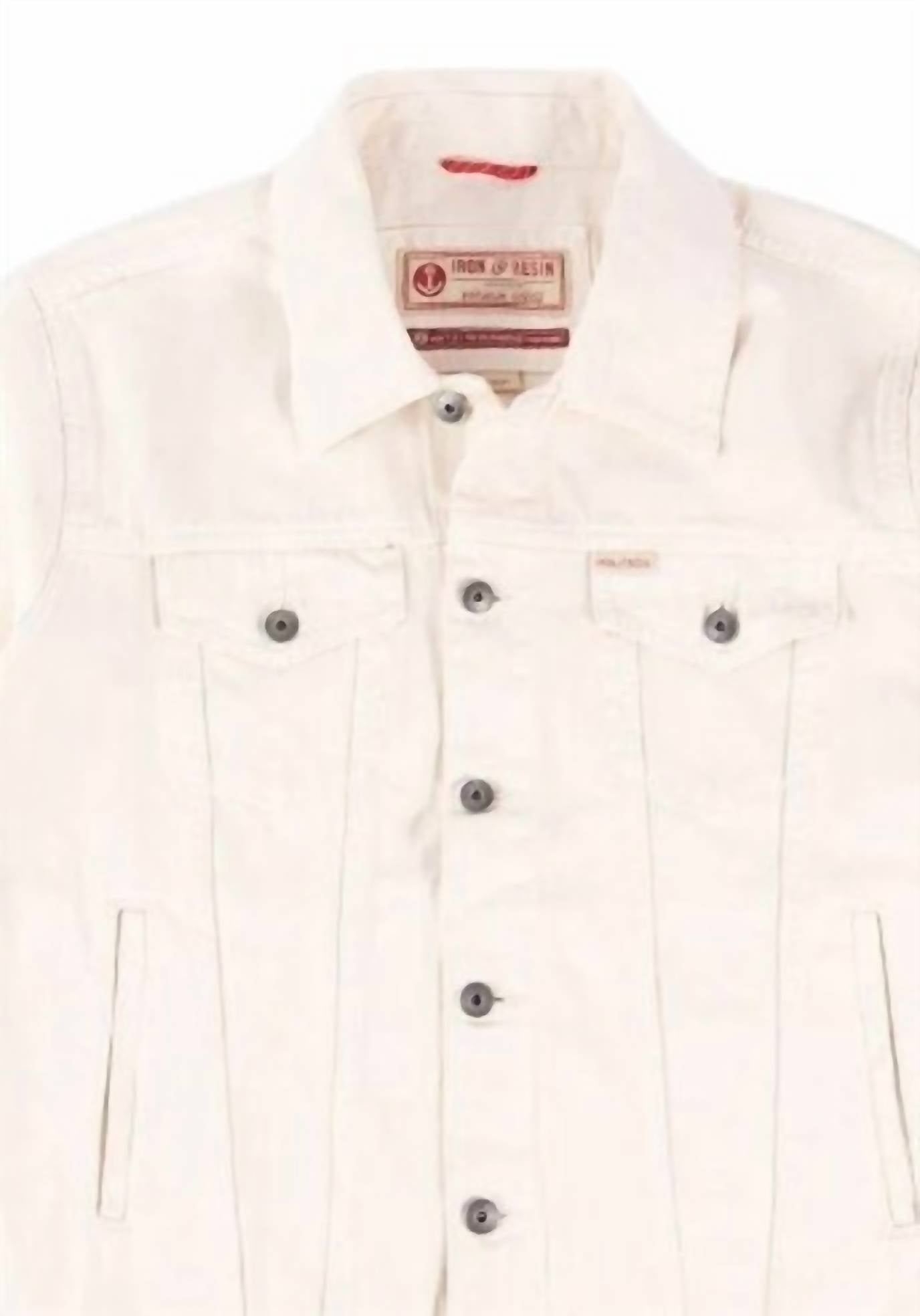 Iron & Resin Men's 1st Gen Bull Denim Rambler Jacket in antique white - men's jacket - detail view