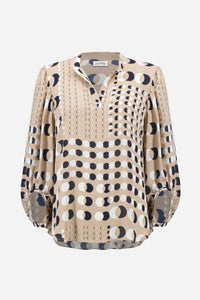 Joseph Ribkoff Recycled Georgette Dot Print Tunic Top in beige black - women's shirt - view 5