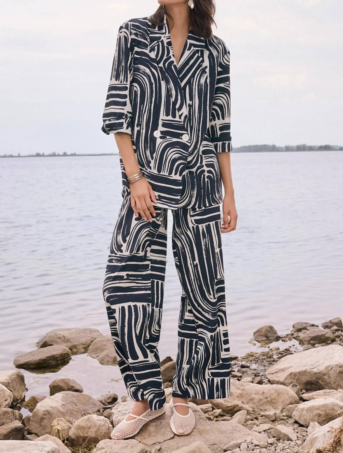 Joseph Ribkoff - Abstract Double-breasted Blazer