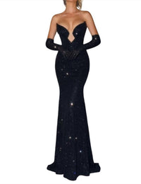 PORTIA&SCARLETT Strapless Delicate Mesh Column Gown in black - women's dress
