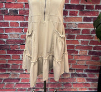 Carole Christian - Women's Washed Neutral Zip-front Tiered Tunic Dress