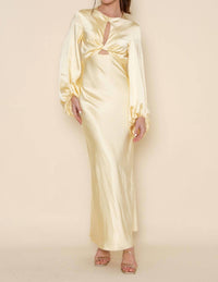 Fore Collection - Denise Long Sleeve Satin Slip Maxi Dress
