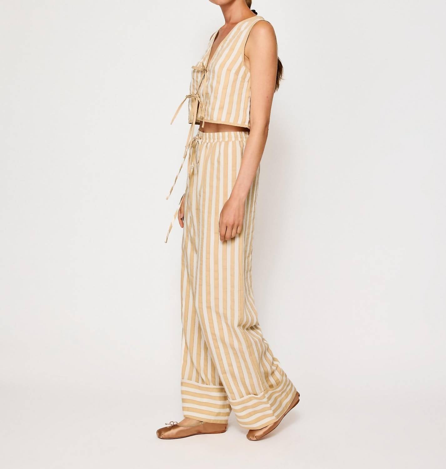 line and dot Kamari Tie Detailed Top in ecru taupe - women's shirt - detail view