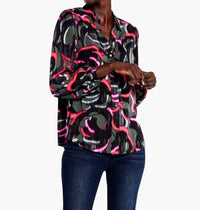 Nic + Zoe Nadalia Neon Doodle Live In Shirt in shirt in black olive pinks - women's blouse