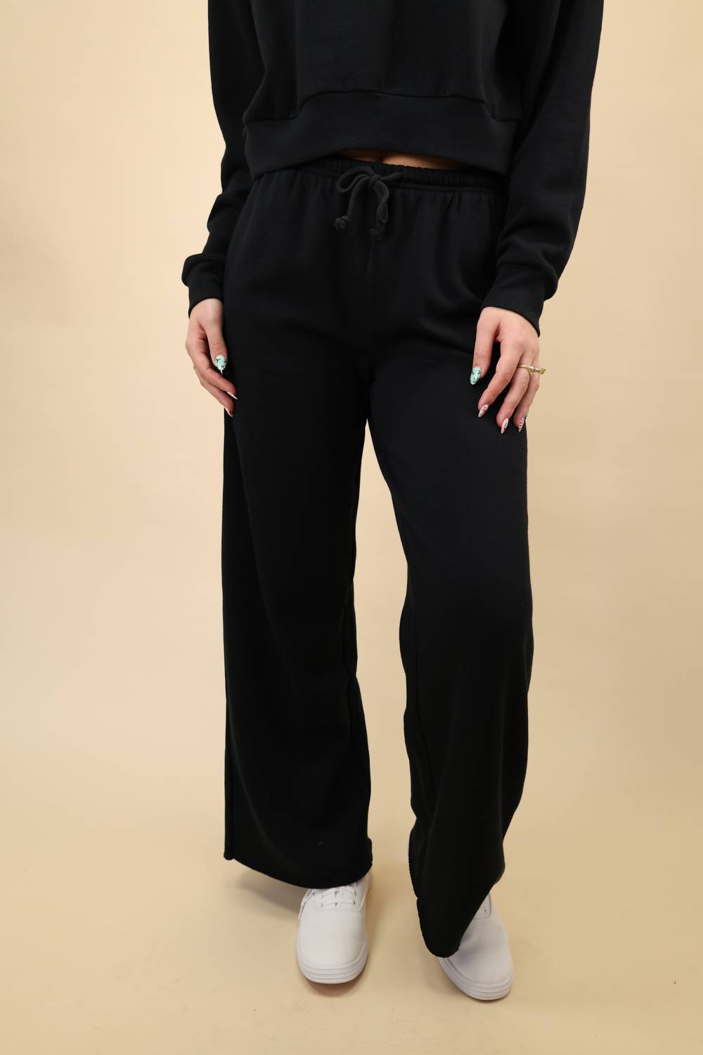 Z Supply Downtown Wide Leg Sweatpant in black 1 - women's pants - detail view