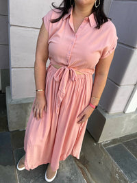 Kori - Button Up Tie Front Detailing Midi Dress
