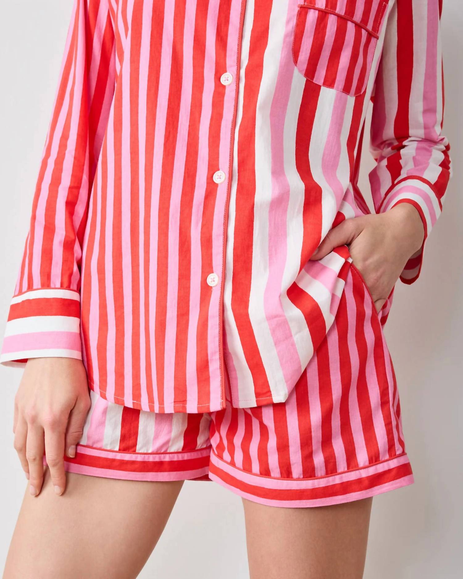 Printfresh Long Sleeve Top & Shorts Set in red - women's sleepwear - alternate view