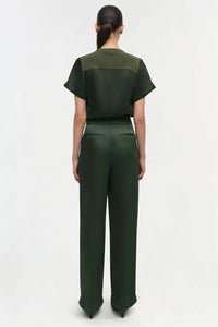 SIMKHAI Addy Short Sleeve Knit Back T-Shirt in moss - women's t-shirt - detail view