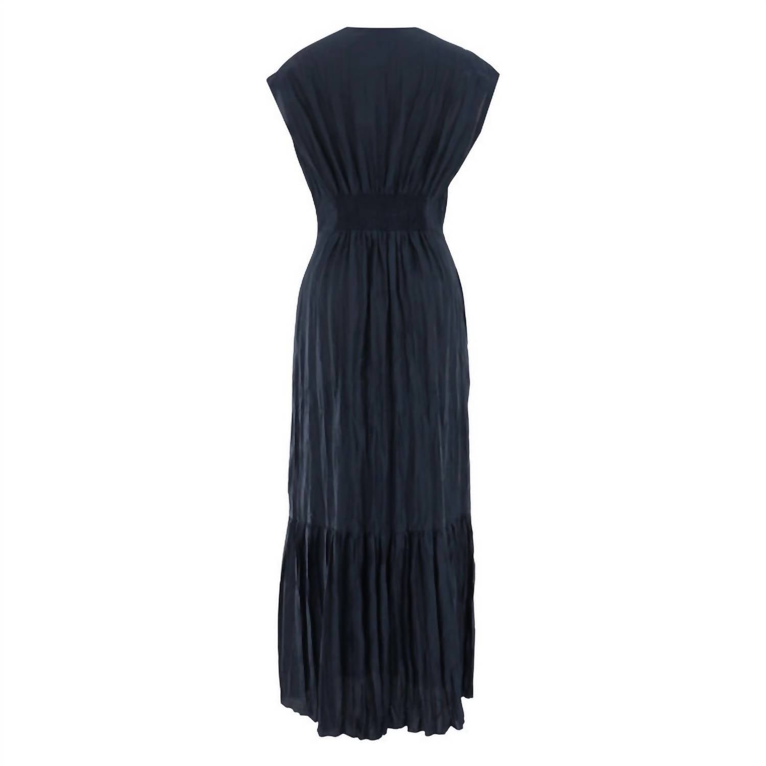 Go By Go Silk - Crinkle Cut Cap Sleeve Twist Silk Maxi Dress
