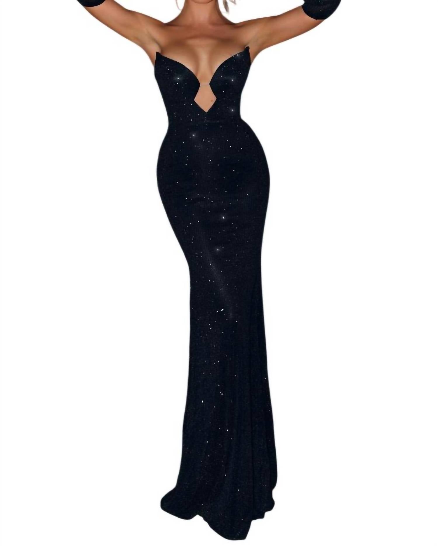 PORTIA&SCARLETT Strapless Delicate Mesh Column Gown in black - women's dress - detail view