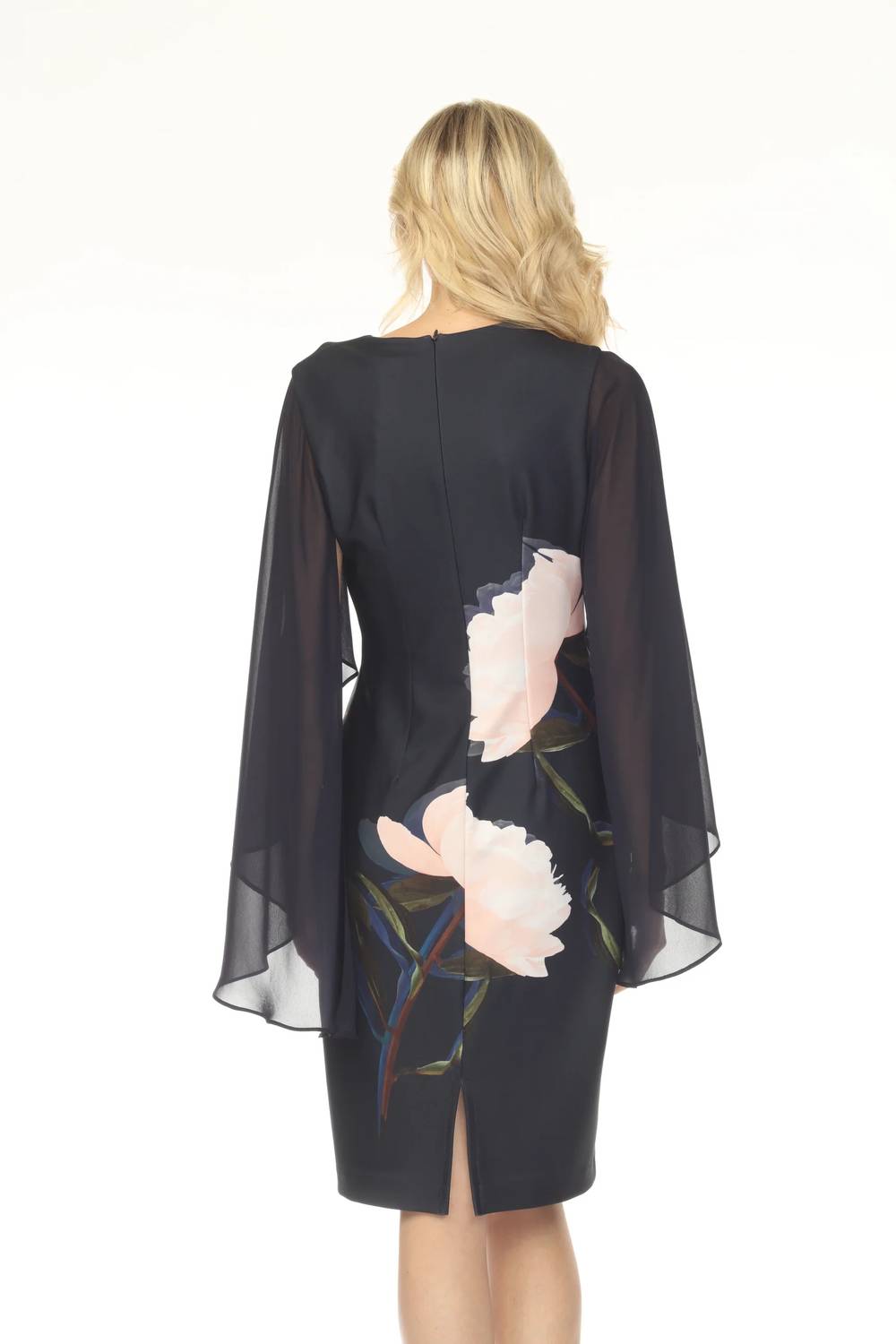 Joseph Ribkoff - Chiffon Cape Sleeves Floral Dress