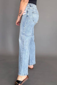 Risen - Tummy Control High Rise Crop Wide Leg Jeans