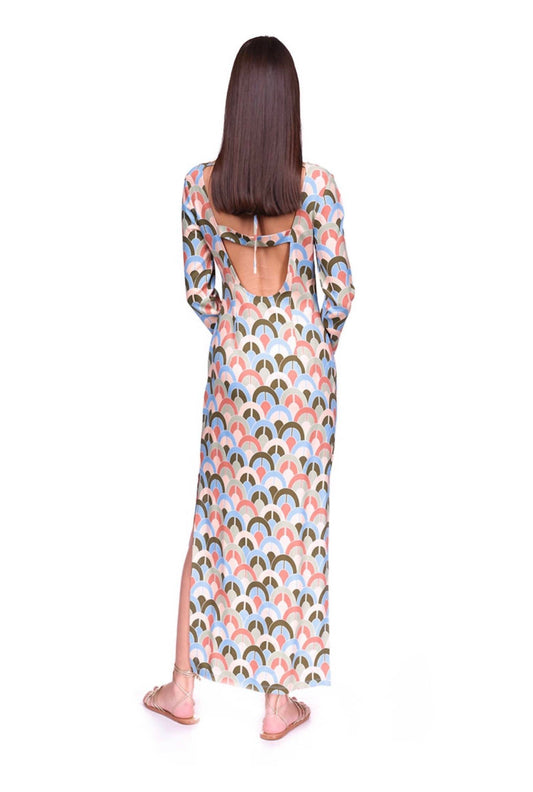 Aria geo print crepe midi dress