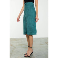 THML Midi Suede Skirt in teal 1 - women's skirt - detail view