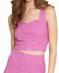 Nicole Miller - Embellished Eyelet Crop Top