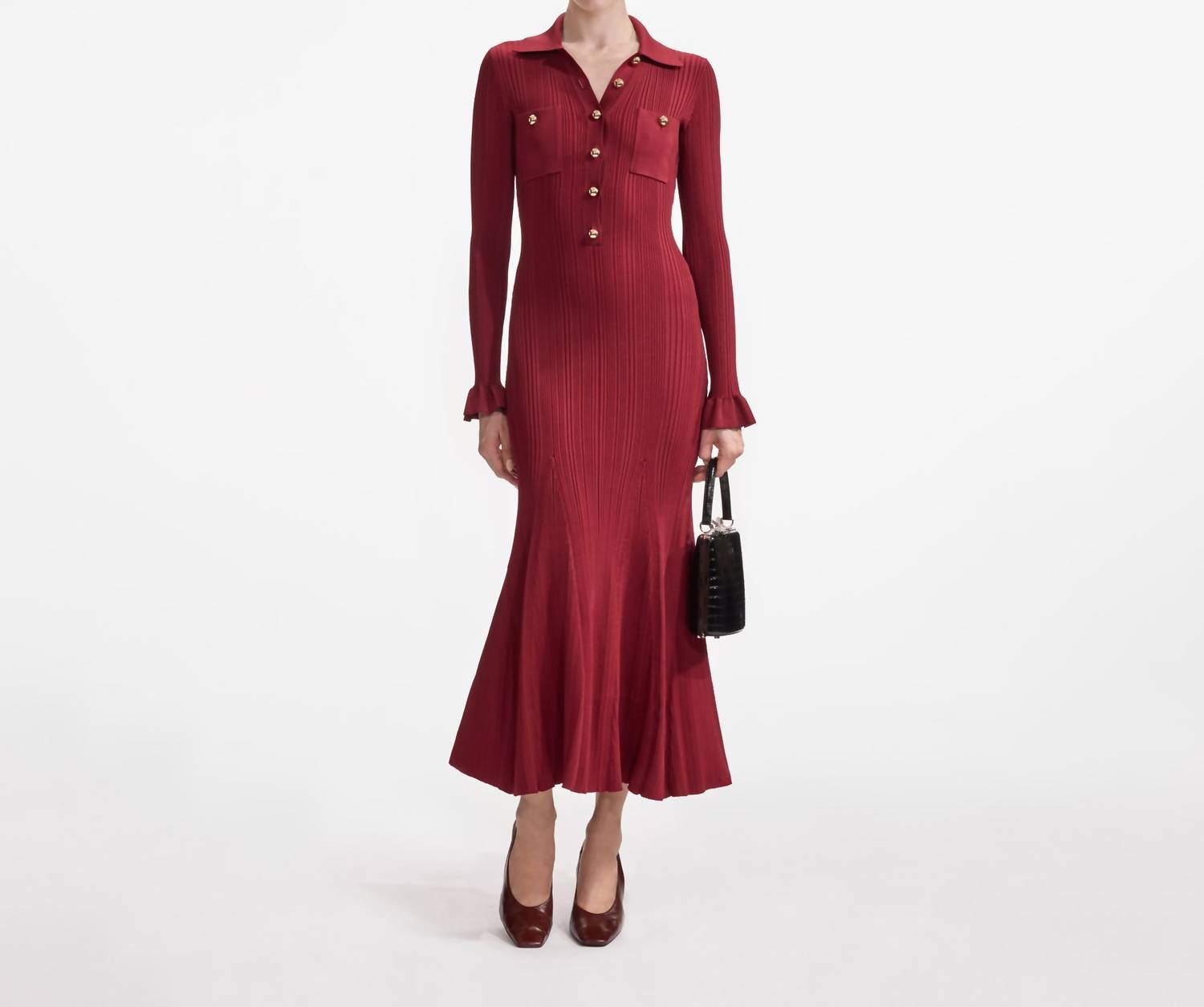 Self-Portrait - Ribbed Knit Midi Dress