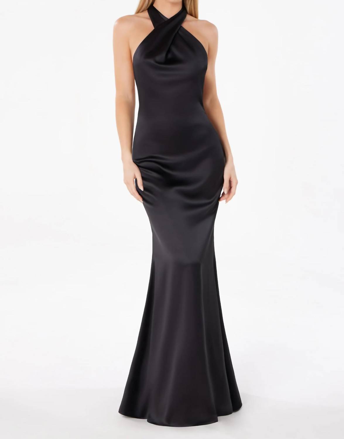 Astee - Cross Satin Maxi Prom Dress