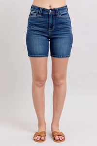 Judy Blue High Waist Bermuda Back Flap Denim Short in blue - women's shorts - view 8