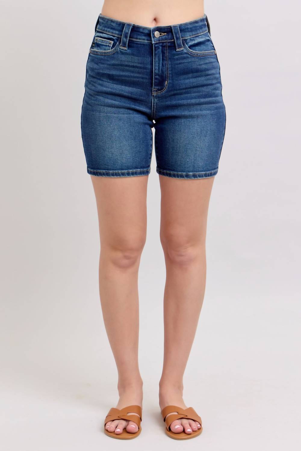 Judy Blue High Waist Bermuda Back Flap Denim Short in blue - women's shorts - view 8