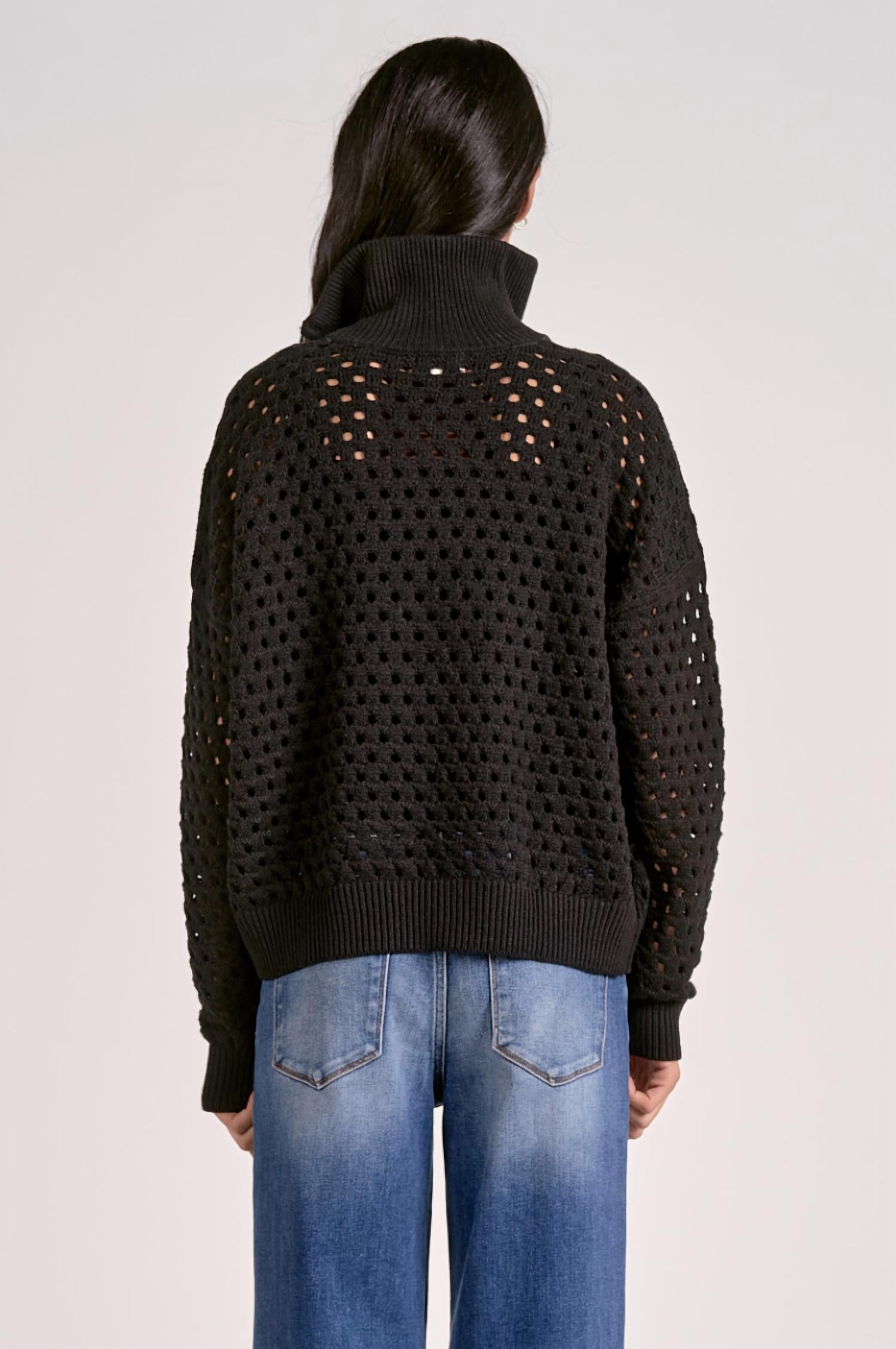 Elan - Open Knit Half Zip Sweater