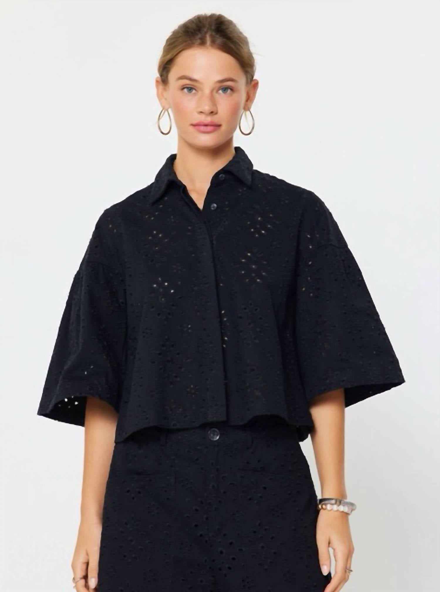 Current Air - Eyelet Cropped Button-down Shirt
