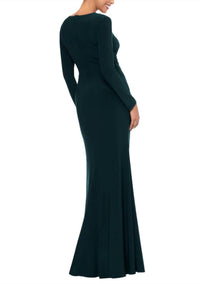 Betsy & Adam - Women's Elle Deep High Ruffled Side Slit Gown Dress