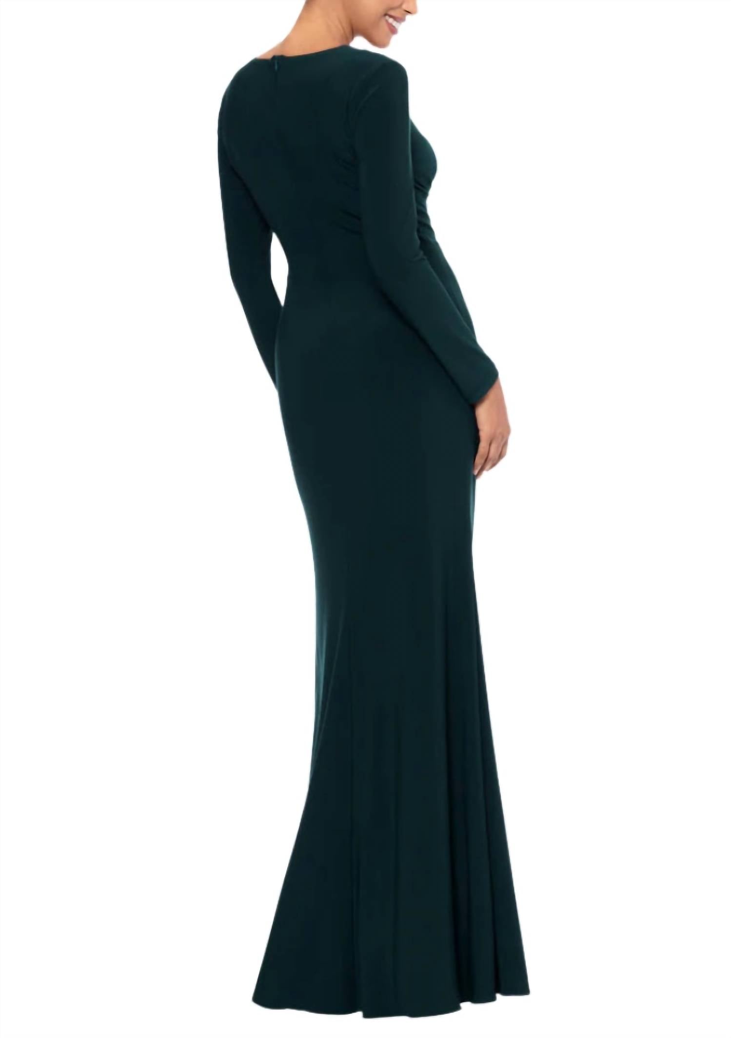 Betsy & Adam - Women's Elle Deep High Ruffled Side Slit Gown Dress