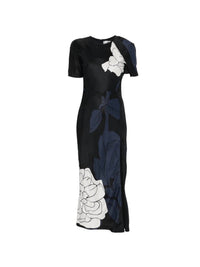 VICTORIA BECKHAM Split Hem Midi Dress in dark navy pale rose - women's dress - view 4