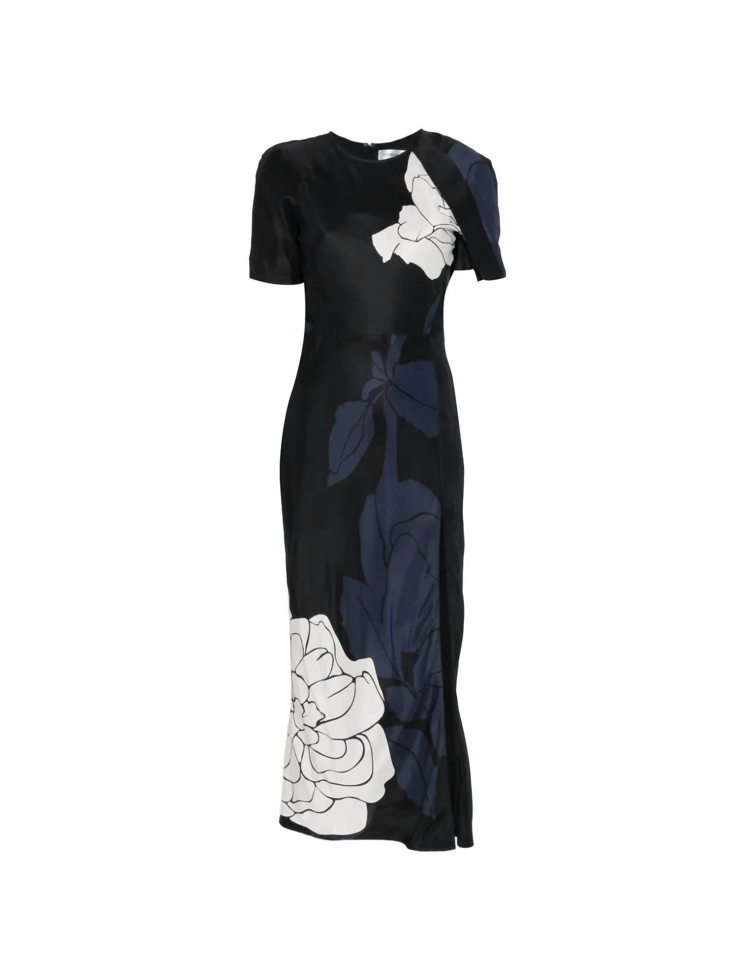 VICTORIA BECKHAM Split Hem Midi Dress in dark navy pale rose - women's dress - view 4