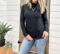 TRIBAL Long Sleeve Mock Neck Top in black - women's long sleeve top
