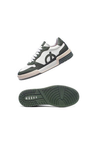 Loci Unisex Atom Panelled Faux Leather Sneakers in white green cream - women's sneaker - view 5
