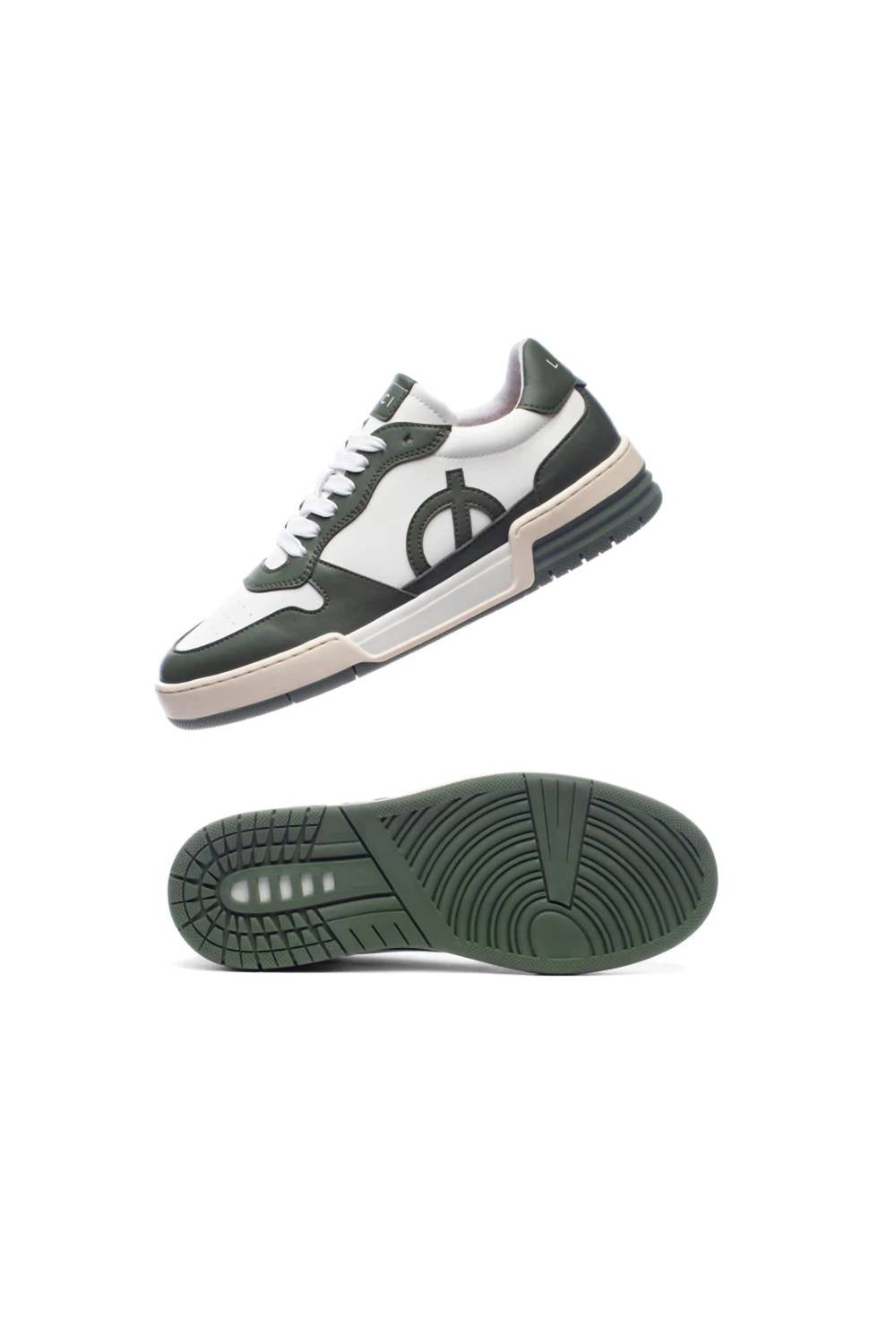 Loci Unisex Atom Panelled Faux Leather Sneakers in white green cream - women's sneaker - view 5