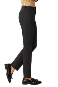 Ecru - Women's Mid Waist Hook Button Zip Closure Belt Hoop Straight Solid Crepe Pants