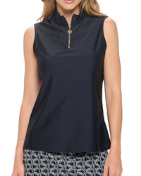 Aryeh Elaine Sleeveless Zip Top in black - women's tank top - detail view