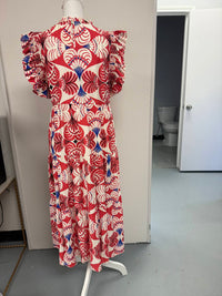 Jodifl - Women's Ruffled Sleeves Boho Floral Tiered Midi Dress