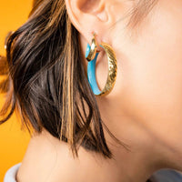 Gold & Honey - Women's Enamel Hammered Hoop Earrings