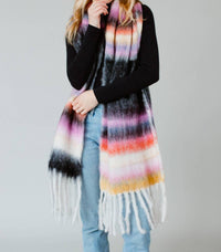 Panache Apparel Striped Fringe Scarf in black multi - women's scarf - detail view